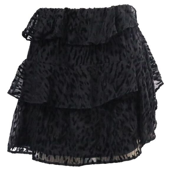 Iro Dresses & Skirts - Iro Leopard-Accent Mini Tiered Skirt in Black Silk